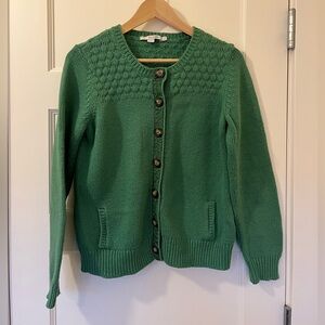 Boden • Kelly Green Textured Yoke Cardigan • Velvet Placket • Women’s US 12R